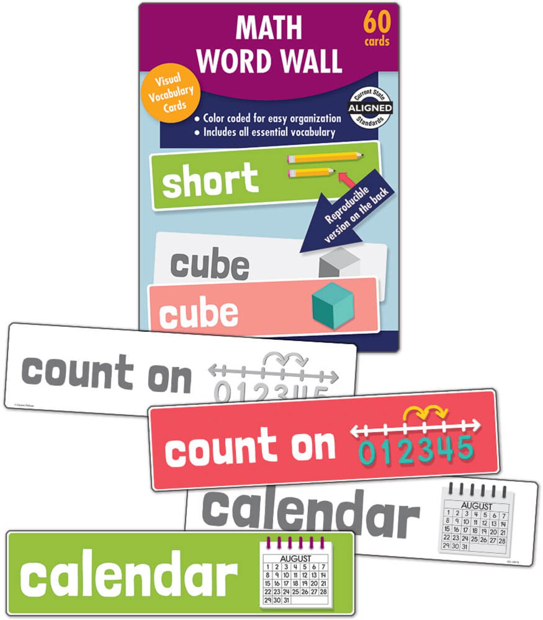 Carson Dellosa Math Word Wall, 60 Color-Coded Mathematics Vocabulary Flash Cards With Visuals, Flashcards for Kids Ages 5-6, Preschool and Kindergarten Learning Activities